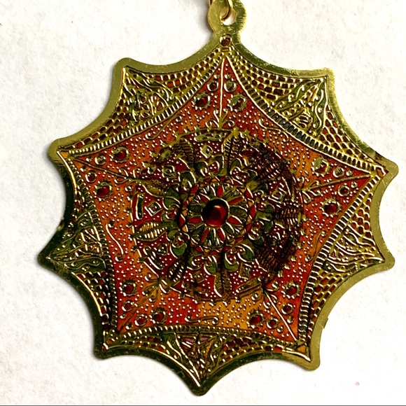 Gold Byzantine Flower Medallion Sun Drop Earrings - Picture 2 of 7